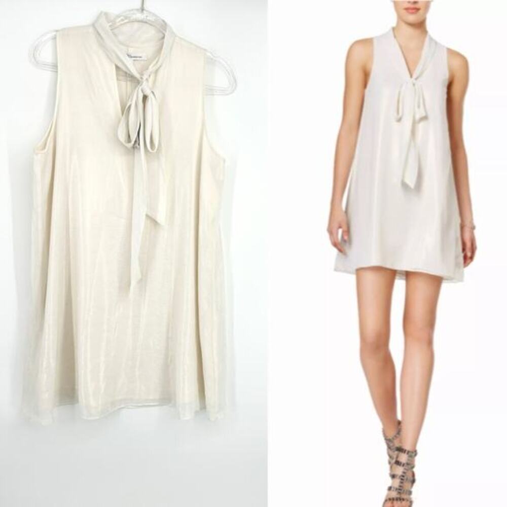 BCBGeneration A-Line Dress Neck Tie Size‎ Medium Gold Ivory Shimmer Snakeskin